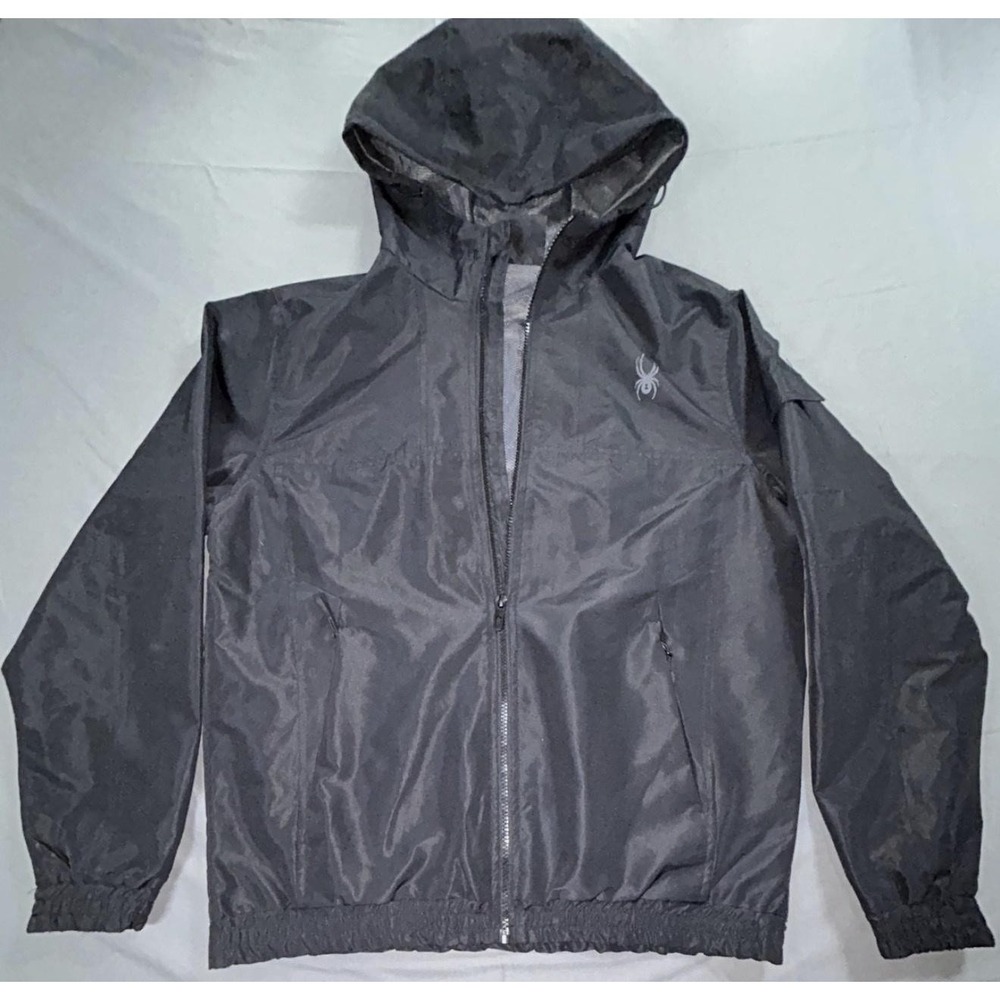 Spyder Jacket Mens Medium Black Hooded Full Zip Lightweight Windbreaker Outdoor